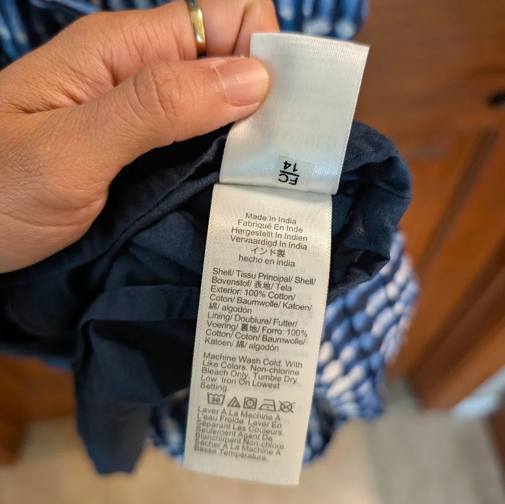 J Crew Factory Tie Dye Blue White Tiered Midi Dress 100% Cotton Pocket Sz 6 Belt - Picture 11 of 16